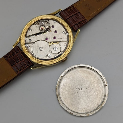 英国ヴィンテージ ベンソン 紳士用腕時計 金張りケース 17石 動作良好